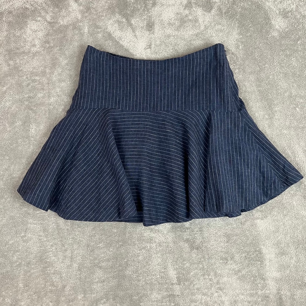 Banana Republic Flared Mini Skirt Womens 0 Linen Blend Blue White Striped Preppy
